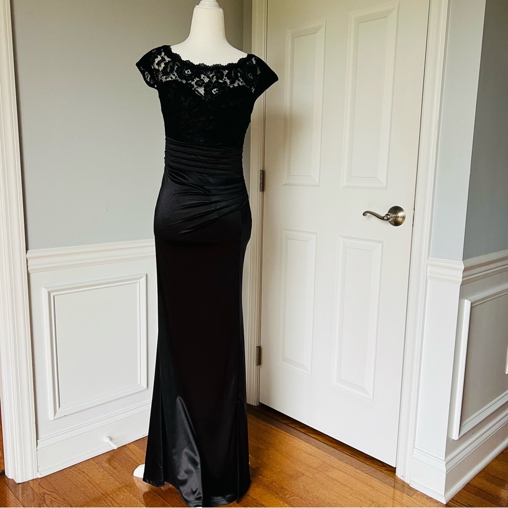 VFSHOW Women’s Black Ruffled Lace Formal Evening Wedding Prom Maxi Dress XS